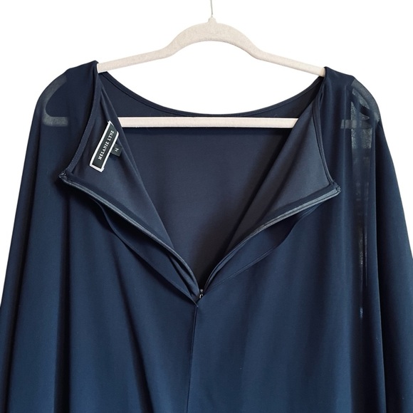 Melanie Lyne Navy Sheath Dress with sheer Overlay/ Sequined cuffs.Size 14 NWOT - Picture 6 of 16